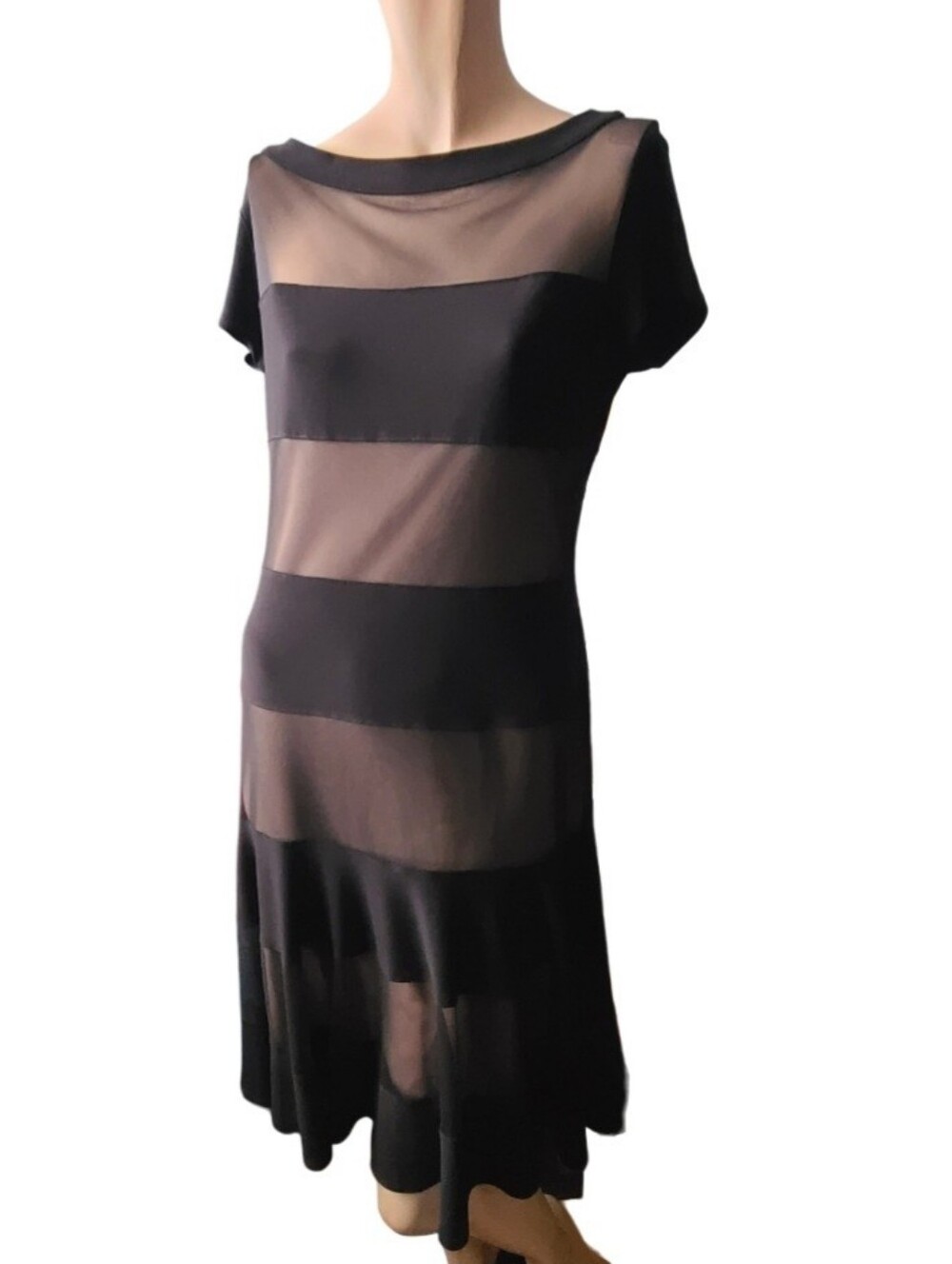 Stunning Joseph Ribkoff Illusion Mesh Striped Fit-and-Flare Cocktail Dress Sz 12